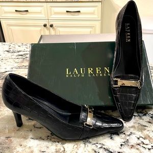 RALPH LAUREN BLACK Crocodile Pattern leather Dress Shoes Made in Brazil